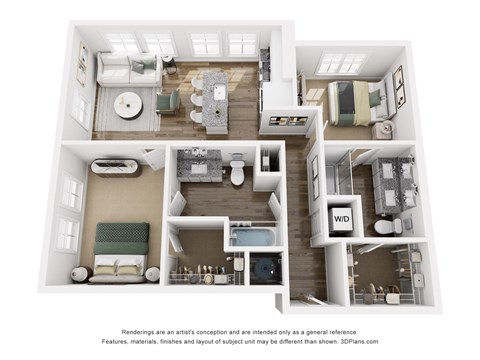 Floor plan for 2 beds, 2 baths, 1028 sqft